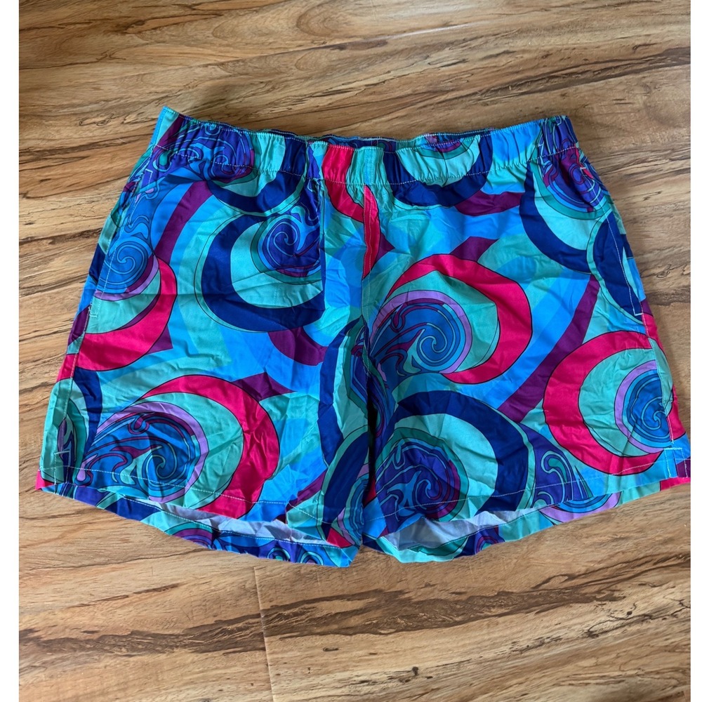 Reel Legends Mens Performance Shorts Blue Pink Psychedelic Swirl Retro‎ Large